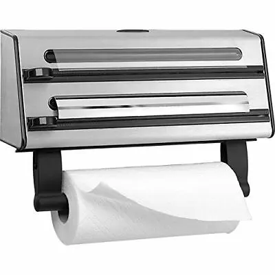 £58.60 • Buy Triple Roll Dispenser For Foil Cling Film And Paper Towel Stainless Steel Black