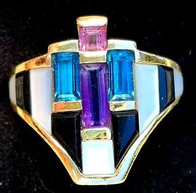 Kabana 14k Gold Topaz Onyx Amethyst Mother Of Pearl Ring-Estate Jewelry-9.2g • $1399.99