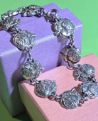 19g Antique Sterling Silver Art Nouveau Roses & Saints 2-sided Guardian Bracelet • $69.99