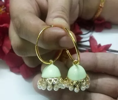 Indian Pearls Earrings Clip On Lemon Meenakari Gold Plated Jhumki Party Wear Set • $19.80