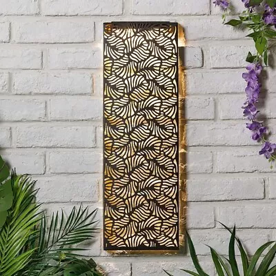 Leaf Designed Metal Wall Art Panel Solar LED Light Garden Patio Fence Outdoor • £18.49