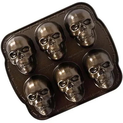 3D Skull Mold Aluminum Baking Pan Halloween Skull Chocolate Fondant Mold Moulds • £10.77