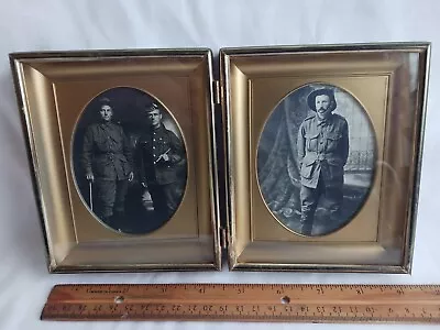 Vintage Double Hinged 4x5 Picture Frame With Gold Matte And Civil War Photos • $12.99