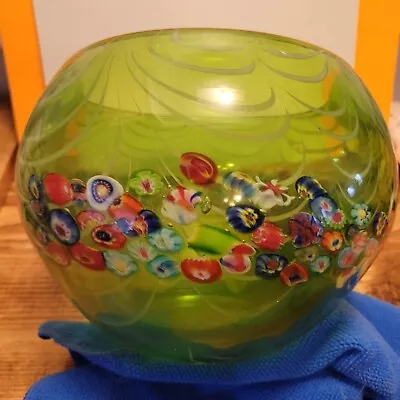 Millefiori Bowl Art Glass Hand Blown Tall 7  Opening 7  Widest Point 9  • $49.13