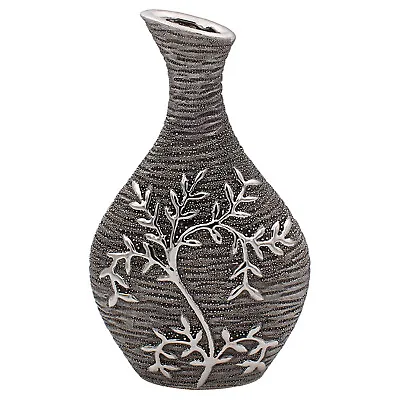 £12.50 • Buy Gunmetal Silver Vase Modern Climbing Leaves 26cm Bottle Texture Style Home Decor