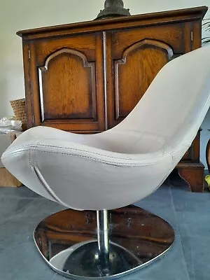 Ikea Tirup Swivel Chair In White Leather Designed By Carl Ojerstam • £100