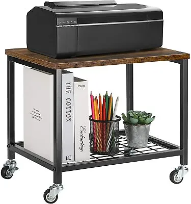 2-Tier Under-Desk Printer Stand Rolling Fax Cart W/ Storage Shelf Lockable Wheel • $26.99
