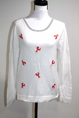 Re-Imagined By J Crew White Teddie Lobster Sweater Crew Neck Cotton Size Medium • $19.95