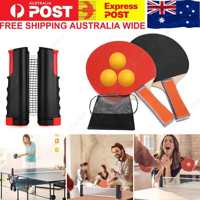 Table Tennis Kit Ping Pong Set Retractable Net Rack + 2 Bats + 3 Balls DF • $17.99