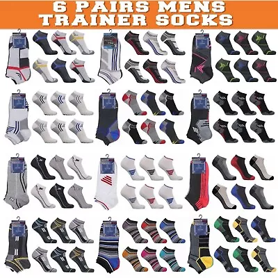 Mens Trainer Socks 6 Pairs Liner Ankle Funky Designs Adults Sports Running 6-11 • $5.98