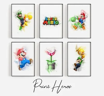 £3.79 • Buy Super Mario Nintendo Print Watercolour Wall Art Bedroom Streaming High Quality
