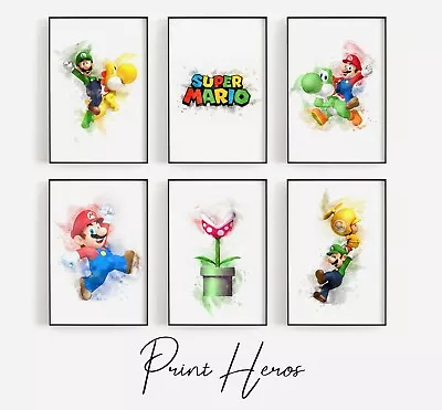 Super Mario Nintendo Print Watercolour Wall Art Bedroom Streaming High Quality • £3.99