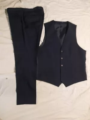 Mens Waistcoat And Trousers Set 42 Chest 34/30 Trousers NAVY Slim • £22