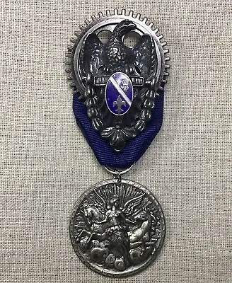 Steampunk Brooch/Airship Medal-EagleHorses Winged WomanDark Blue Ribbon Gear • $30