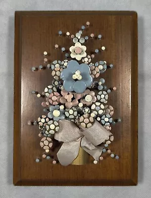 Pol-O-Craft Nail Art Pauline A. Owens Flower Wood Plaque 1977 Vintage • $16.50