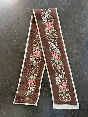 Vintage Handmade Wool Needlepoint Sampler Brown With Pink Roses 59” X 6” • $20