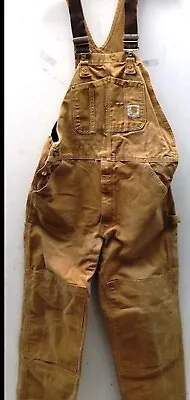 Carhartt Bib Overalls Mens 38 X 32 Brown Duck Canvas Bib Straight Double Knee • $49.70