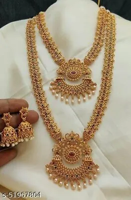 $15.85 • Buy South Indian Bollywood Pearl Necklace Earrings Wedding Temple Jewelry Set