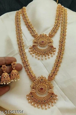 $15.85 • Buy South Indian Bollywood Pearl Necklace Earrings Wedding Temple Jewelry Set
