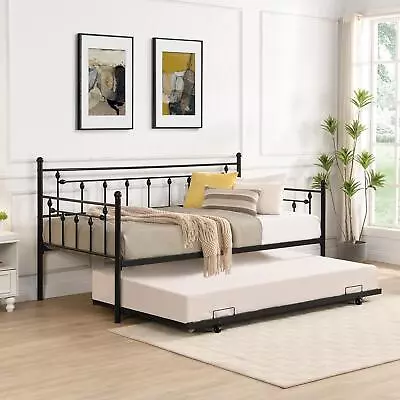 Twin Metal Daybed W/ Pull Out Trundle 2 In 1 Sofa Bed Frame For Kids & Adults • $185.51