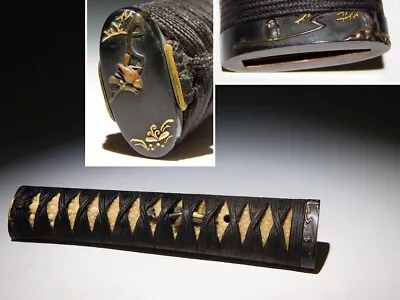 Owl & Sparrows Fuchi/Kashira Bracken Menuki Tsuka  Edo Original Sword Antique • $330