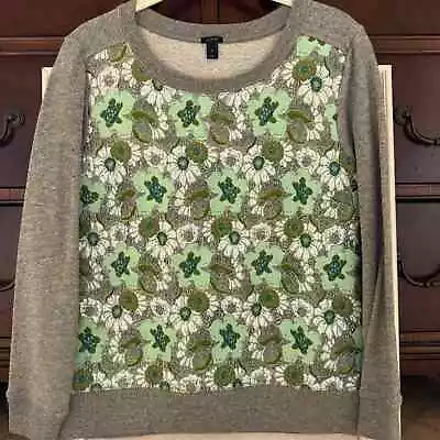 J. Crew Green And White Brocade Floral Long Sleeve Crew Neck Sweatshirt - S NWT • $65