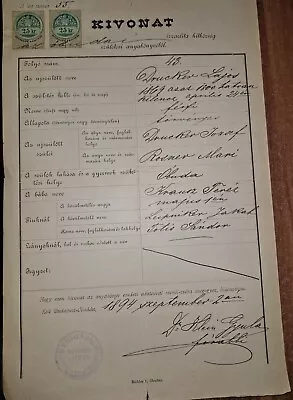 1894 Obuda Hungary Jewish Document Signed By Rabbi Gyula Klein • $0.99