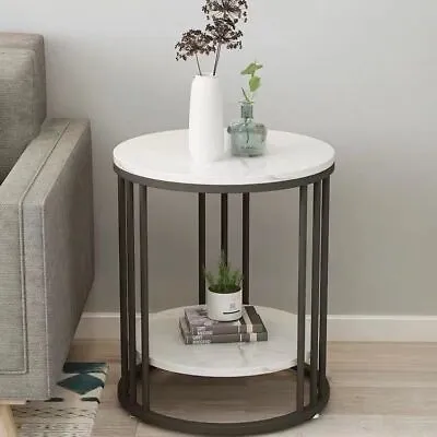 Elegant Tierd Round Marble Side Table Entryway Accent End Table Metal Base Stand • £59.93