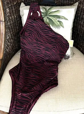 Michael Kors Asymmetrical One Shoulder Swimwear Ruby/black  Size 12 Nwt • $87.99