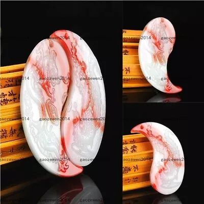 Natural Red White Jade Pendant Jewelry Men Women Gifts A Pair Dragon Phoenix • £8.39