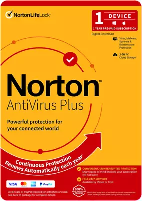 Digital Key Norton AntiVirus Plus Security Malware Spyware Ransomware For PC MAC • $14.50