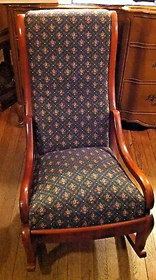 Antique Victorian Blue Pattern Upholstery Cushioned Nursing Rocking Chair Rocker • $249.99