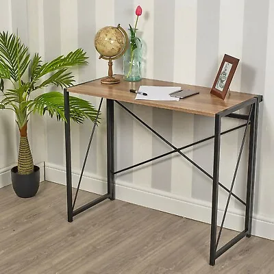 Rectangle Wooden Folding Table Steel Legs Computer Work Office Desk Bedroom • £34.99