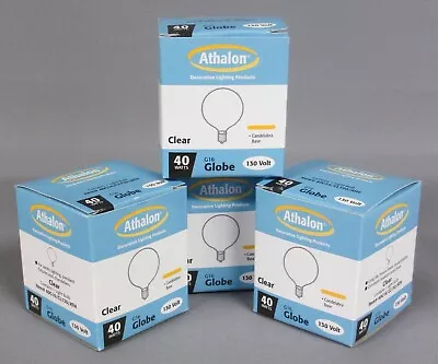 Lot Of 4 Athalon G16 Globe Bulbs 40 Watt Clear 130V Candelabra Base Vanity • $8