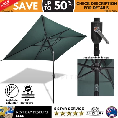 $94.69 • Buy Outdoor Umbrella Garden Patio Tilt Crank Shade Deck Rectangular Parasol 2x3m