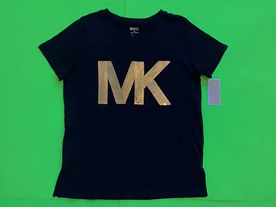New MICHAEL KORS Women’s Short Sleeve T-Shirt Size X-SMALL Black W/Gold MSRP $78 • $49.99