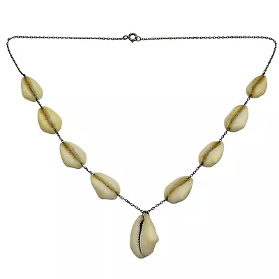 ANTIQUE VICTORIAN EDWARDIAN Gold Filled Cowrie SHELL DANGLE Festoon NECKLACE • £85.78