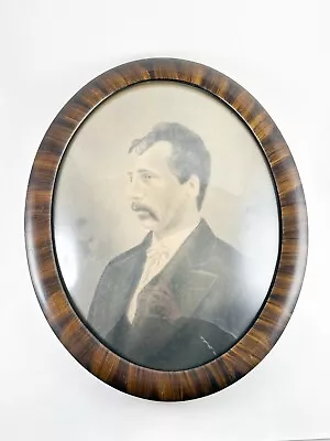 Vintage Moustache Man Portrait Convex Bubble Glass Frame ~ 14” X 12”  • $60