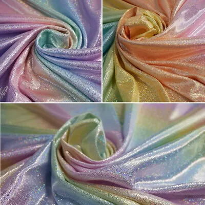 Stretch Rainbow Foil Fabric Iridescent Hologram 145cm Wide • £6.25