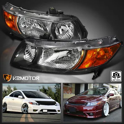 Black Fits 2006-2011 Honda Civic Coupe 2Dr Headlights Headlamps Left+Right Pair • $89.38