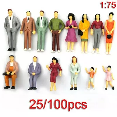 £5.45 • Buy 25/100X Scale 1:75 Model Railway Painted Train Street Figures People 00 Gauge