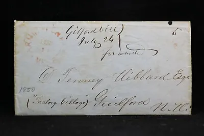 Maine: Farmington Falls 1850 Stampless Cover To Gilford Village NH & Forwarded • $30