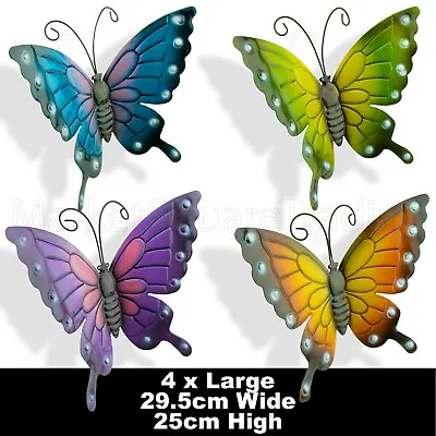 £8.99 • Buy Butterflies X 4 Coloured * Outdoor Large Metal Butterfly Garden Wall Art Decor