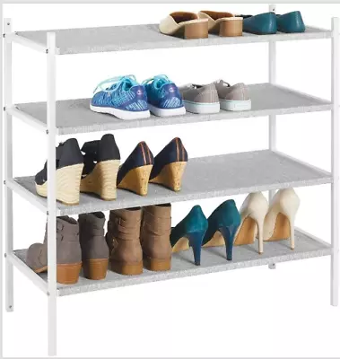 Shoe Rack 4 Tier Stand Compact Space Saving Storage Organiser Shelf Stackable • £12.99