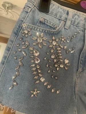 £14.99 • Buy Topshop Mom Petite Embellished Denim Shorts Uk8 Light Wash 