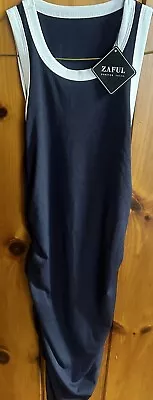 NWT Zaful Navy Blue & White Short Sleeve Form-Fitting Knit Dress Shift Size S • $19.99