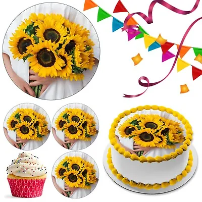 Sunflower  Flower Cake Topper Party Deco Edible Birthday Celebration Cupcake • £10.99