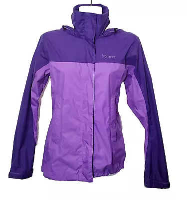 Marmot Jacket XS PreCip Hooded Rain Purple Rip Stop Angel Wings Pit Zips • £33.21