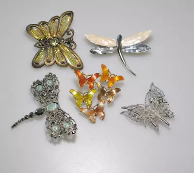 VTG To Now Figural Brooch LOT Butterfly Dragonfly 3 Signed  Mop Enamel   AT10 • $25