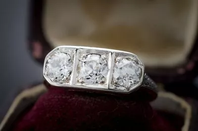 Trilogy Vintage Style Wedding Ring 2 Ct Cubic Zircon Ring 14K White Gold Plated • $146.87